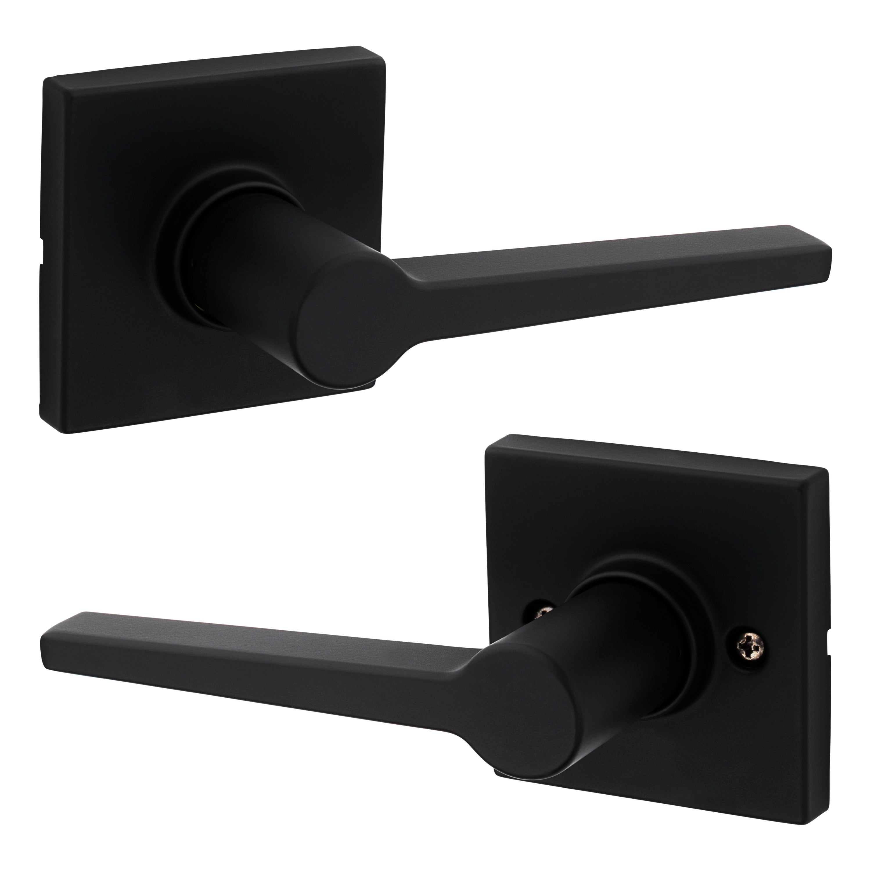 Safelock Daylon Lever with Square Rose Passage Lock with RCAL Latch and RCS Strike Kwikset