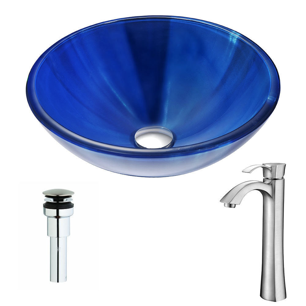 ANZZI  Meno Series Deco-Glass Vessel Sink in Lustrous Blue with Harmony Faucet ANZZI