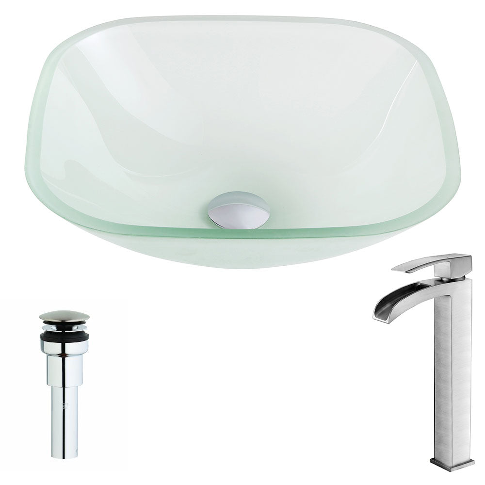 ANZZI  Vista Series Deco-Glass Vessel Sink in Lustrous Frosted with Key Faucet ANZZI