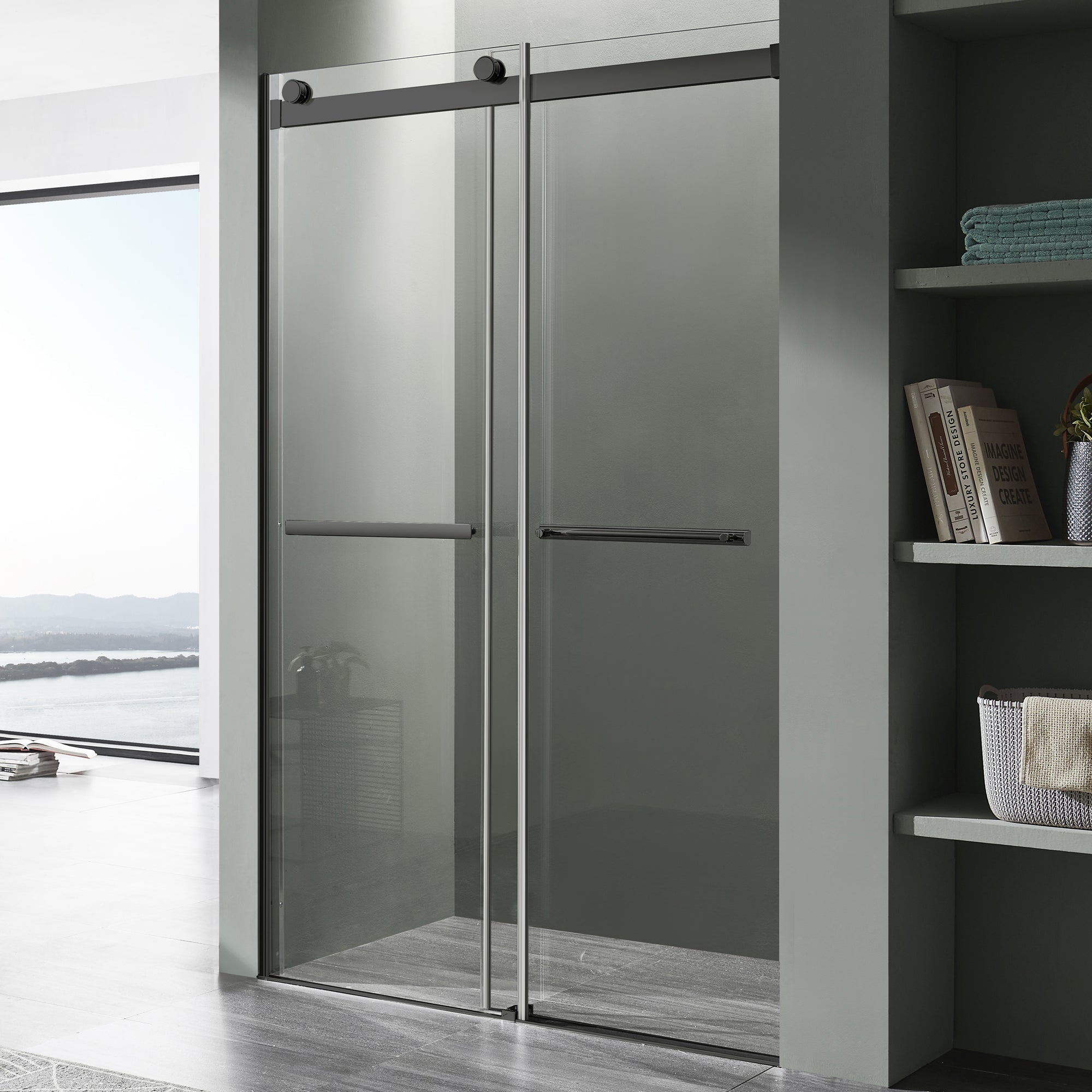 ANZZI Series 48 in. x 76 in. Frameless Sliding Shower Door with Horizontal Handle ANZZI