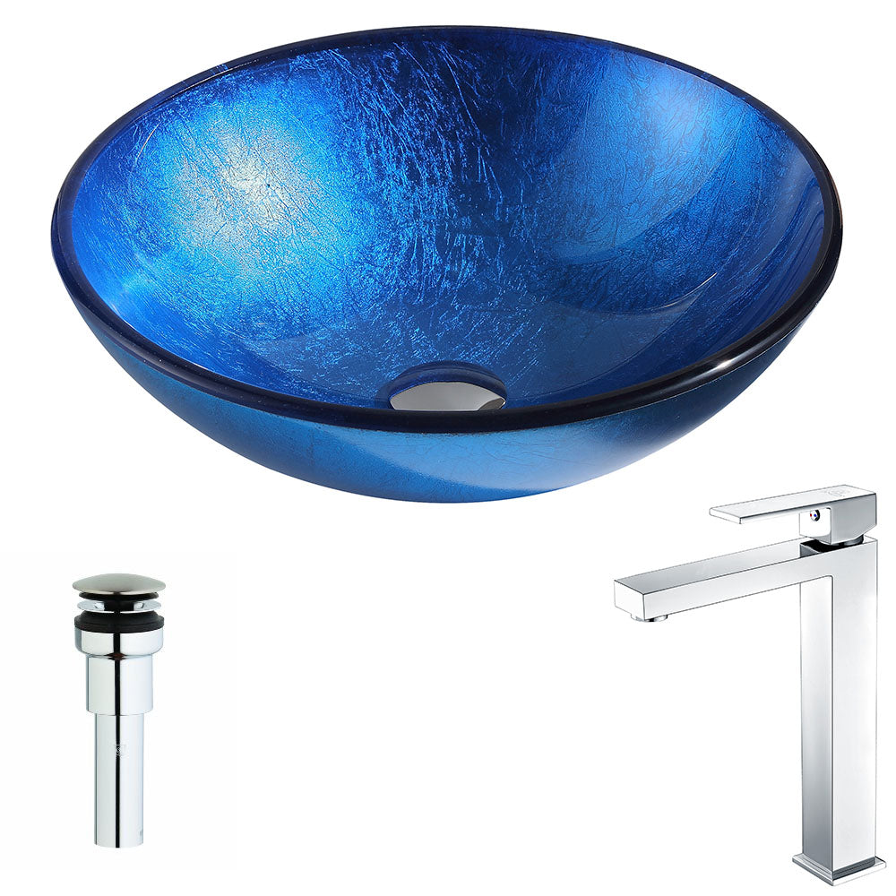 ANZZI  Clavier Series Deco-Glass Vessel Sink in Lustrous Blue with Enti Faucet ANZZI