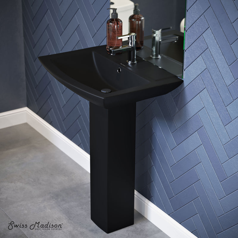Swiss Madison Sublime Two-Piece Glossy White Ceramic Rectangular Pedestal Sink