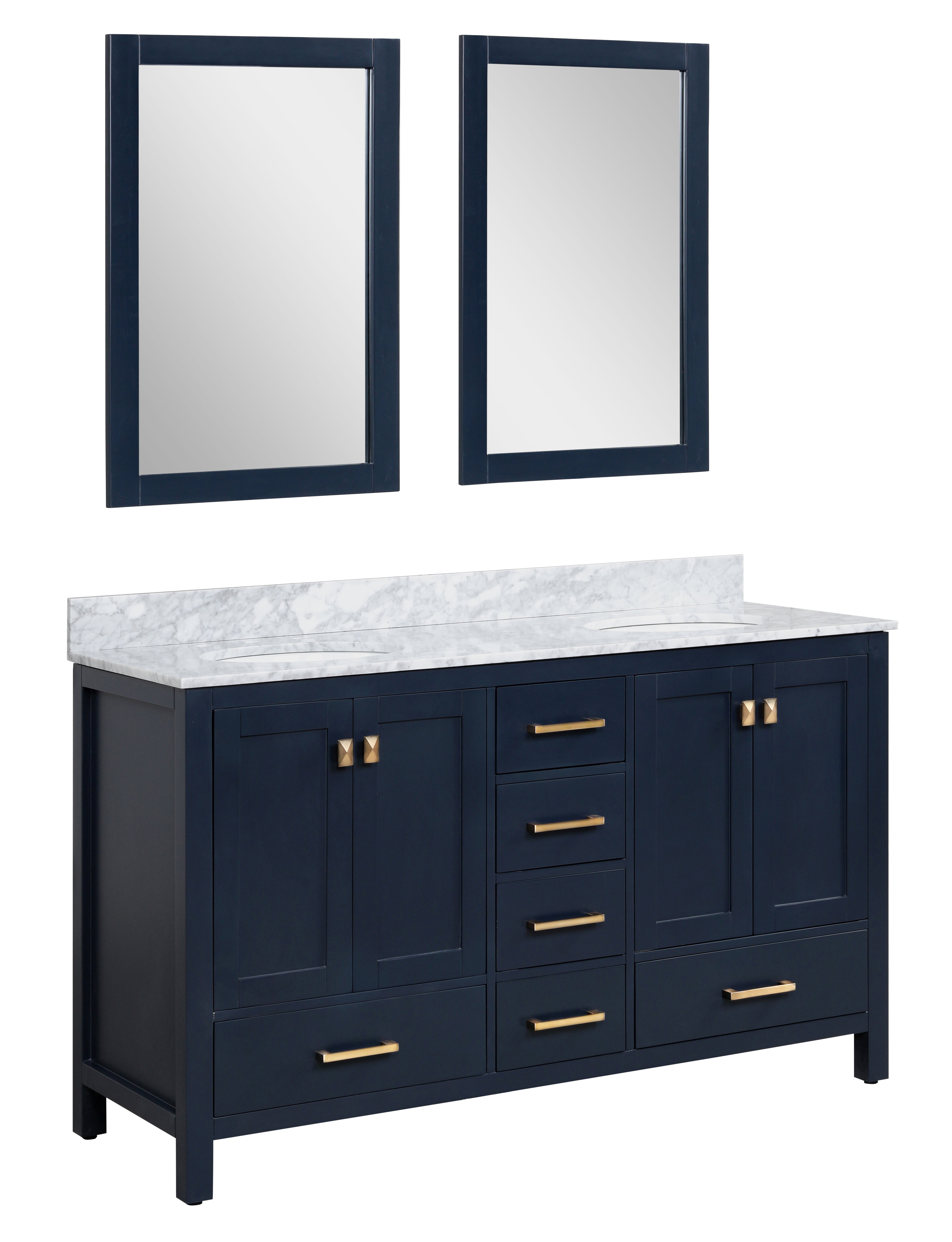 ANZZI  Chateau 60 in. W x 22 in. D Bathroom Vanity Set with Carrara Marble Top with White Sink ANZZI