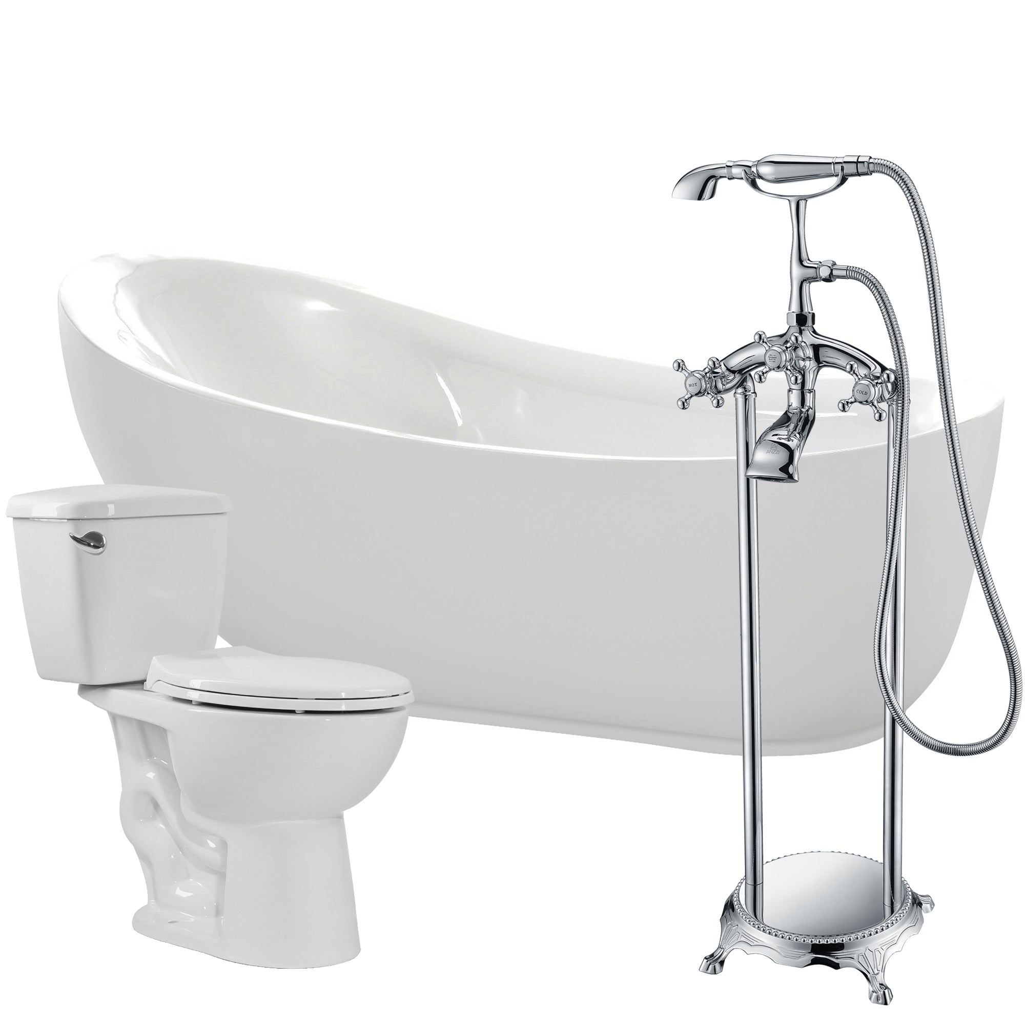 ANZZI  Talyah 71 in. Acrylic Soaking Bathtub with Tugela Faucet and Cavalier 1.28 GPF Toilet ANZZI