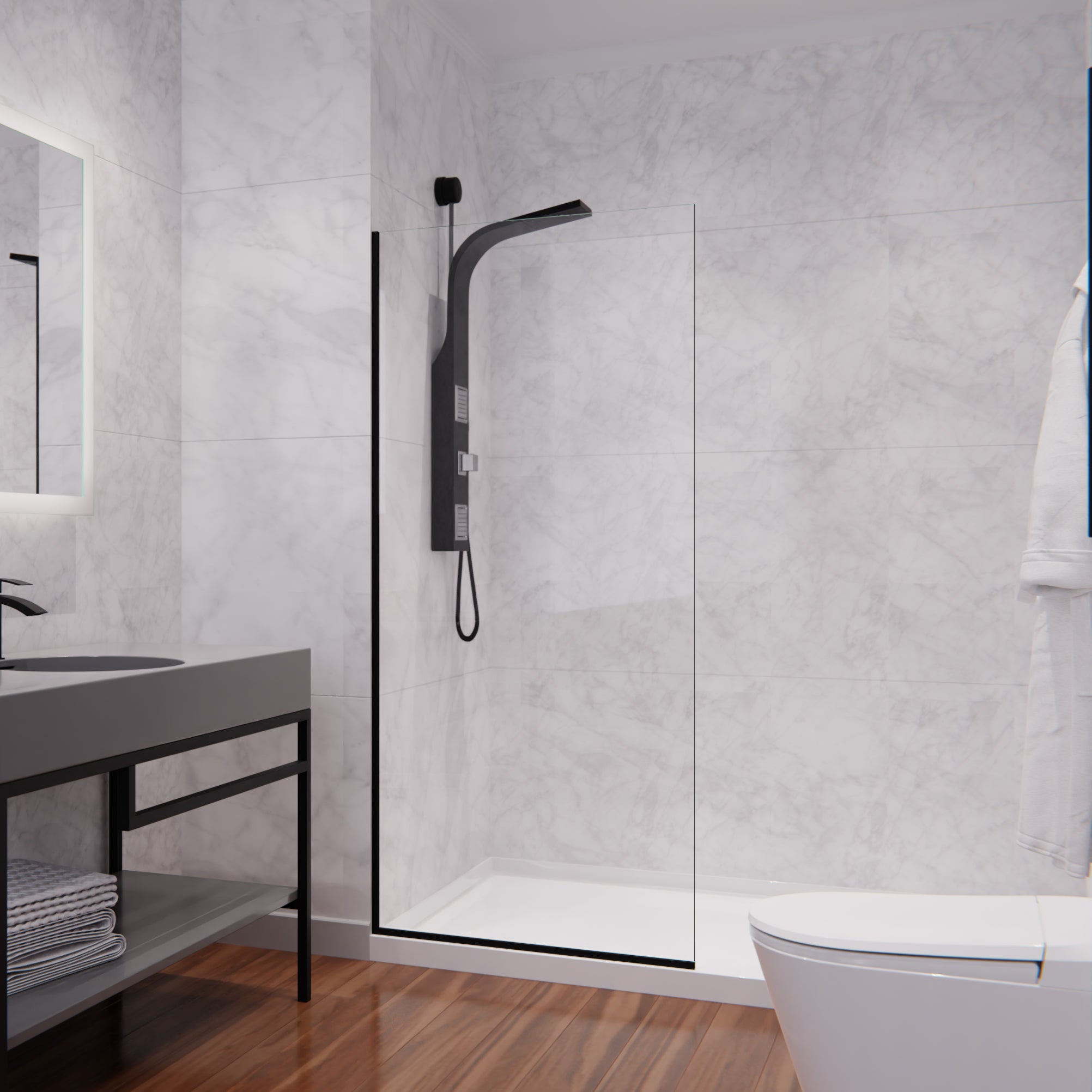 ANZZI  Veil Series 74 in. by 34 in. Framed Glass Shower Screen ANZZI