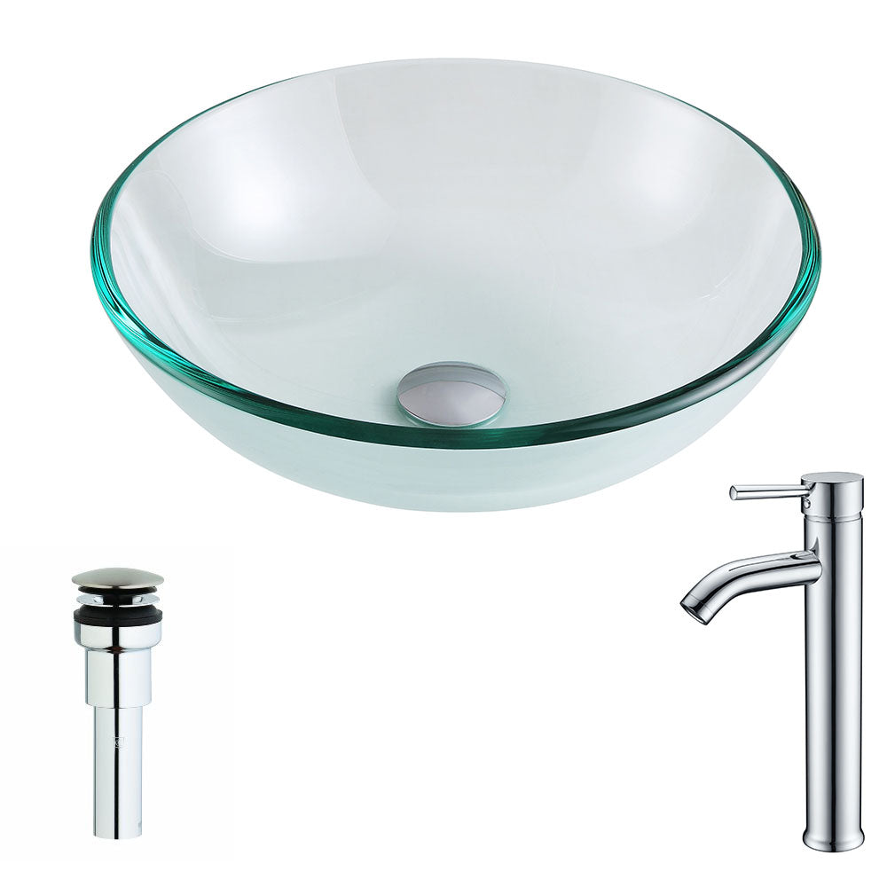 ANZZI  Etude Series Deco-Glass Vessel Sink in Lustrous Clear with Fann Faucet ANZZI