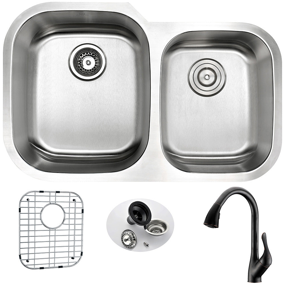 ANZZI  MOORE Undermount 32 in. Double Bowl Kitchen Sink with Accent Faucet ANZZI