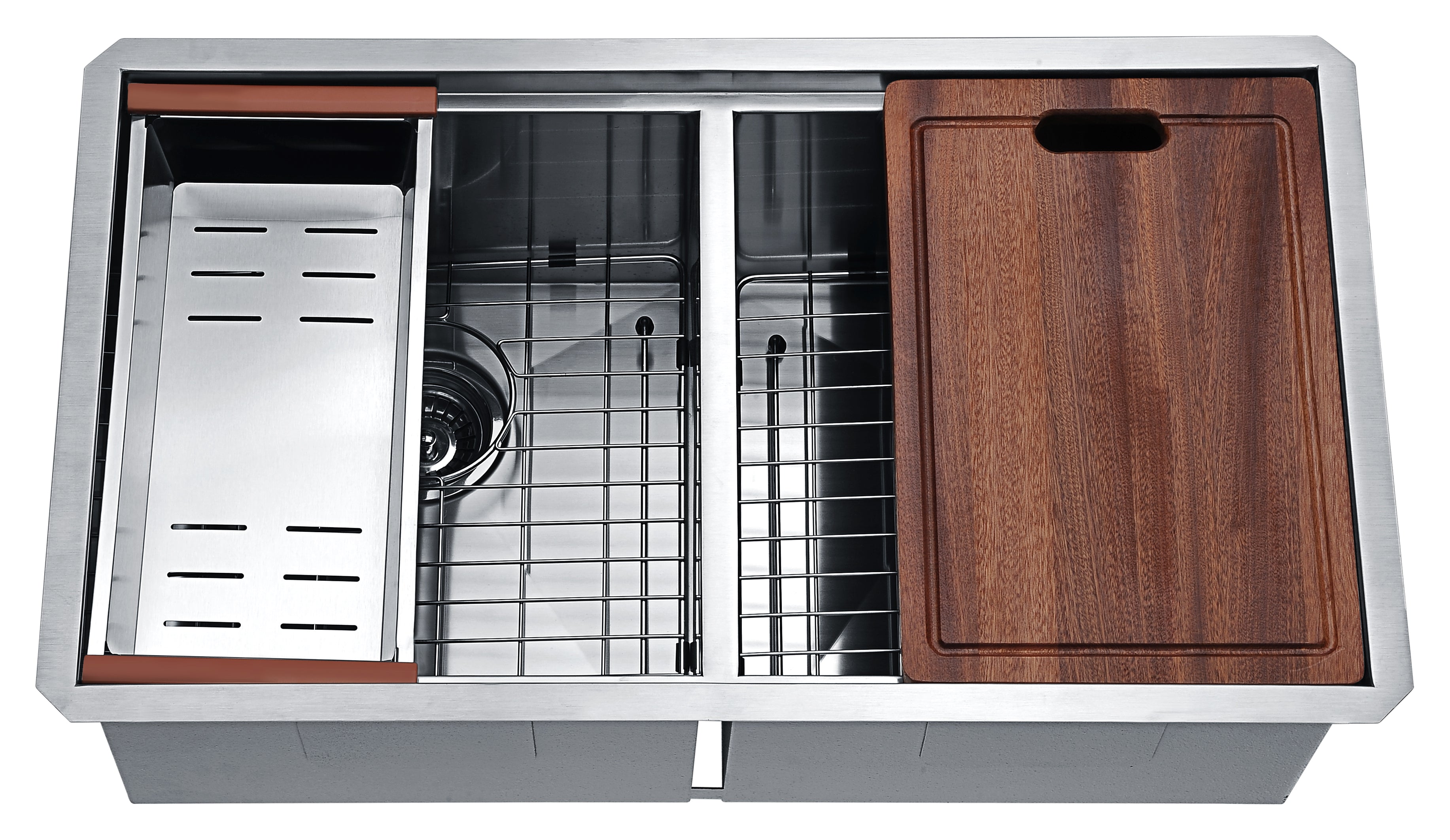 ANZZI Aegis Undermount Stainless Steel 32.75 in. 0-Hole 50/50 Double Bowl Kitchen Sink with Cutting Board and Colander ANZZI