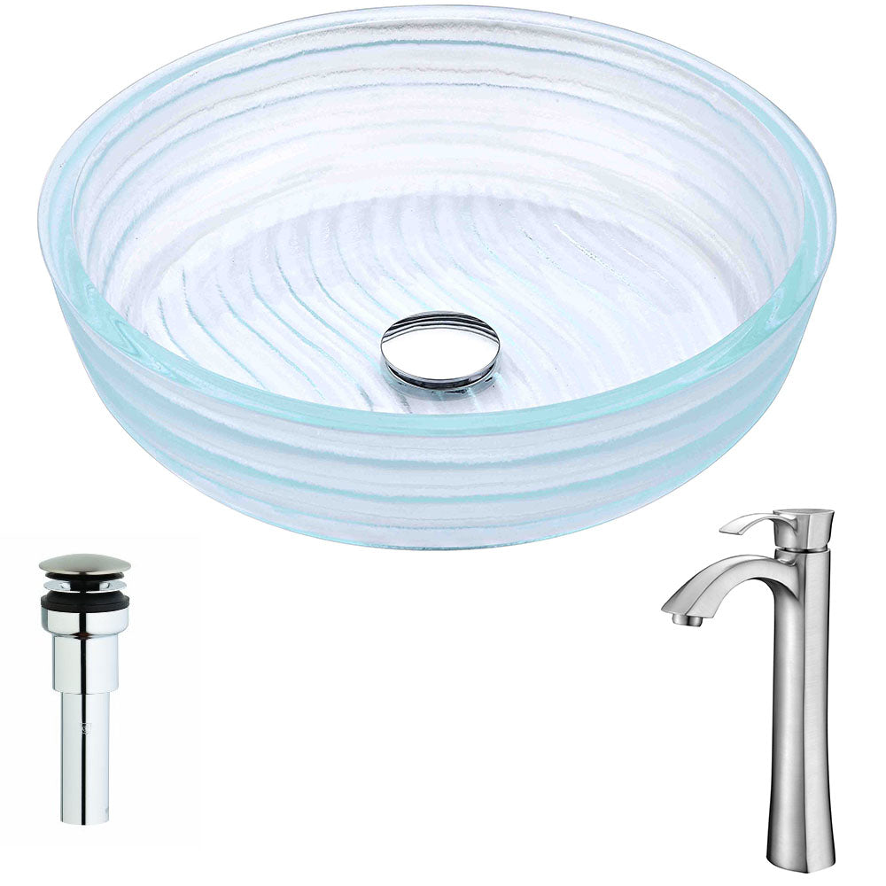 ANZZI  Canta Series Deco-Glass Vessel Sink in Lustrous Translucent Crystal with Harmony Faucet ANZZI