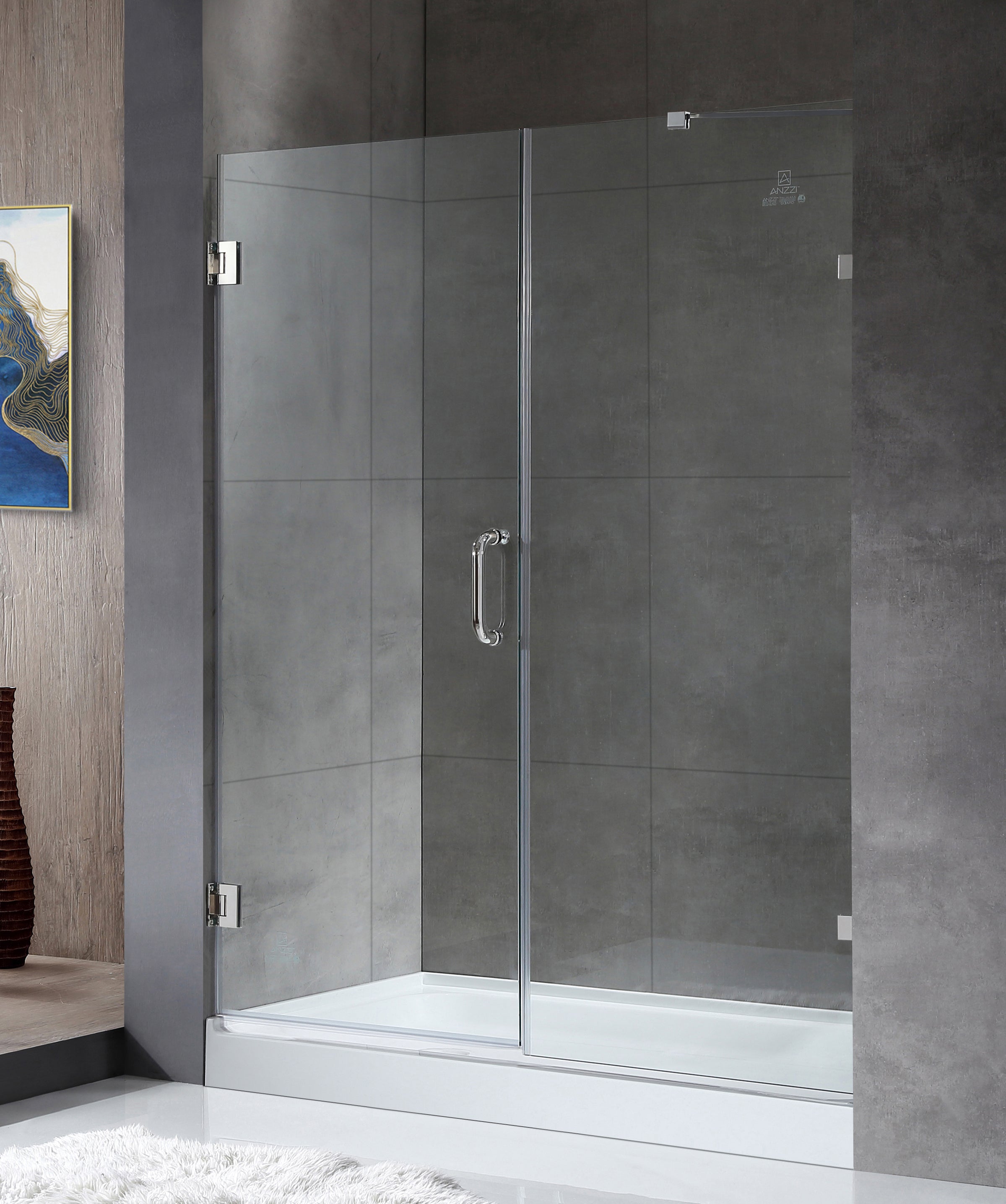 ANZZI Series 60 in. by 72 in. Frameless Hinged Alcove Shower Door with Handle ANZZI