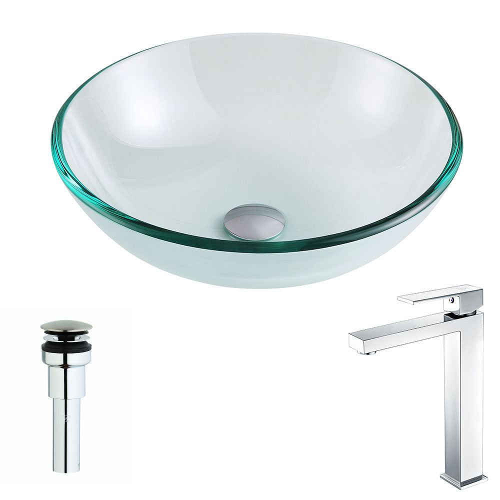 ANZZI  Etude Series Deco-Glass Vessel Sink in Lustrous Clear with Enti Faucet ANZZI