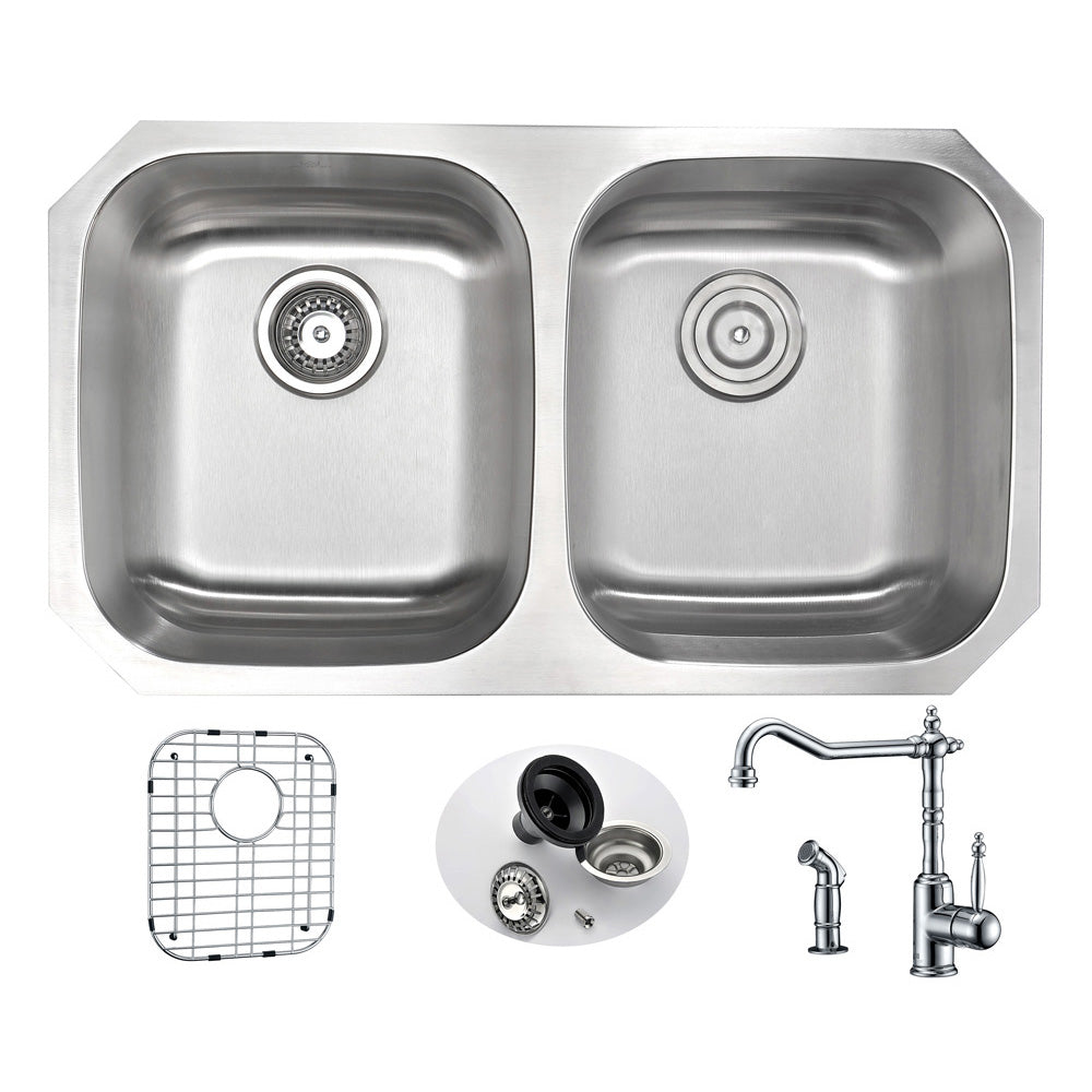 ANZZI  MOORE Undermount 32 in. Double Bowl Kitchen Sink with Locke Faucet ANZZI