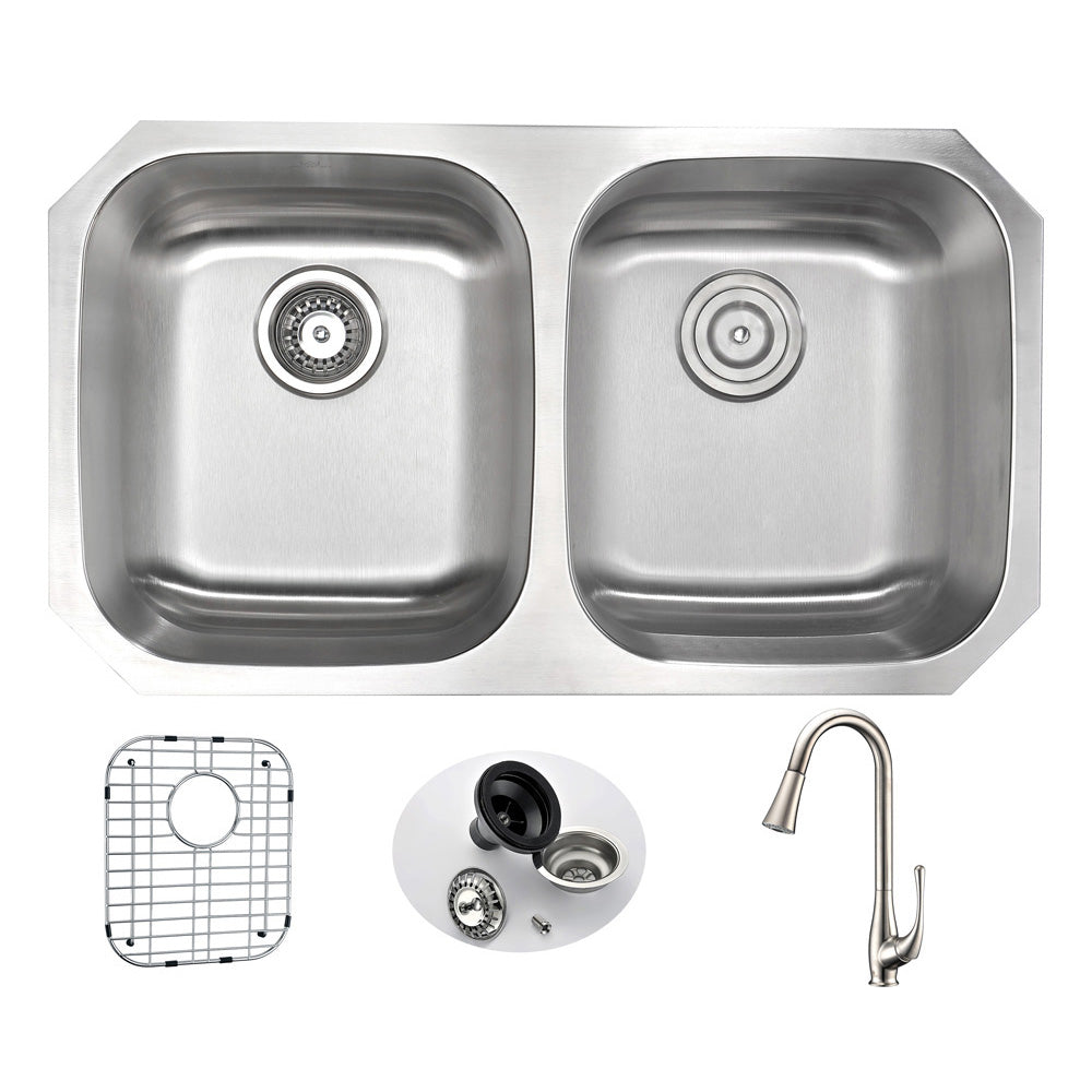 ANZZI  MOORE Undermount 32 in. Double Bowl Kitchen Sink with Singer Faucet ANZZI