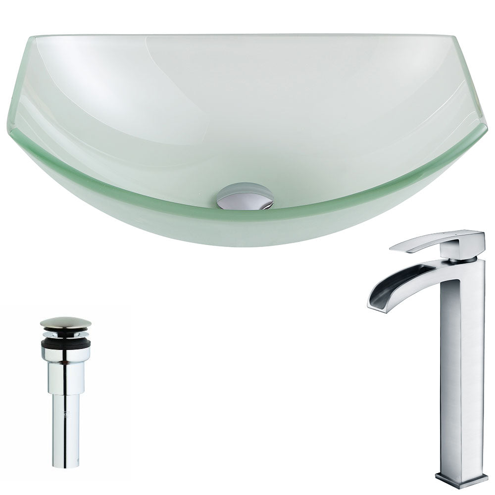 ANZZI  Pendant Series Deco-Glass Vessel Sink in Lustrous Frosted with Key Faucet ANZZI