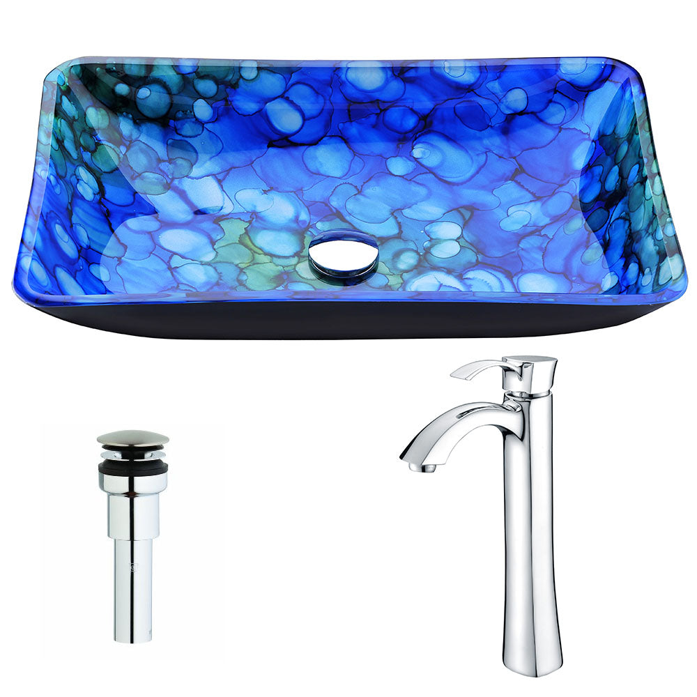 ANZZI  Voce Series Deco-Glass Vessel Sink in Lustrous Blue with Harmony Faucet ANZZI