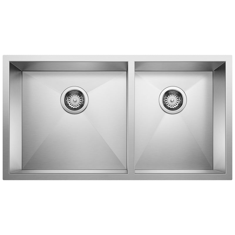 Blanco Quatrus R0 33" 60/40 Double Bowl Undermount Stainless Kitchen Sink Blanco