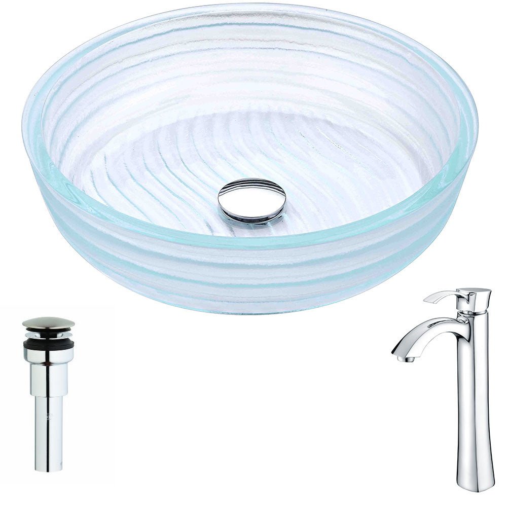 ANZZI  Canta Series Deco-Glass Vessel Sink in Lustrous Translucent Crystal with Harmony Faucet ANZZI
