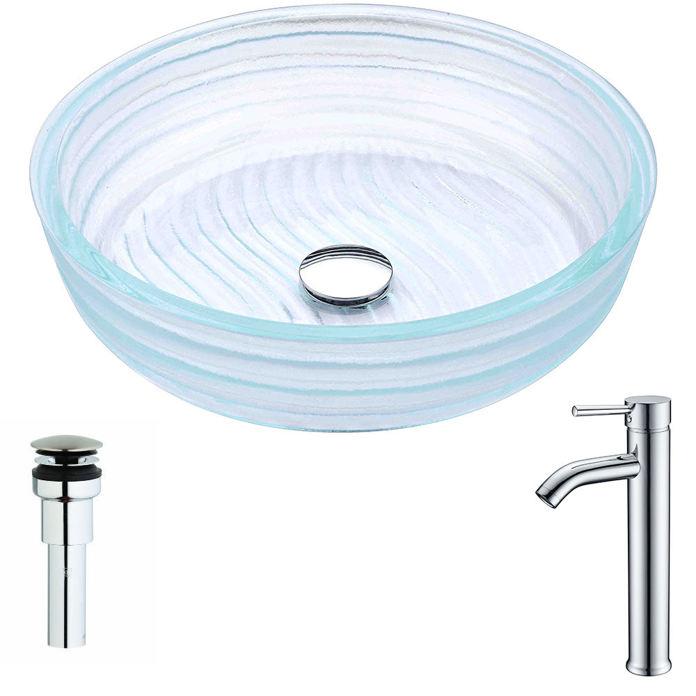 ANZZI  Canta Series Deco-Glass Vessel Sink in Lustrous Translucent Crystal with Fann Faucet ANZZI