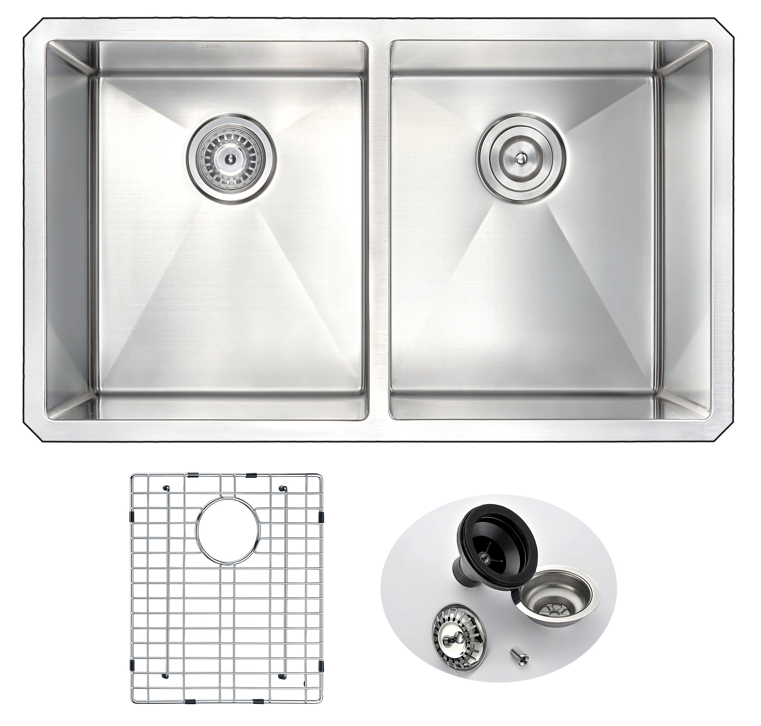 ANZZI  Vanguard Undermount Stainless Steel 32 in. 0-Hole 50/50 Double Bowl Kitchen Sink ANZZI