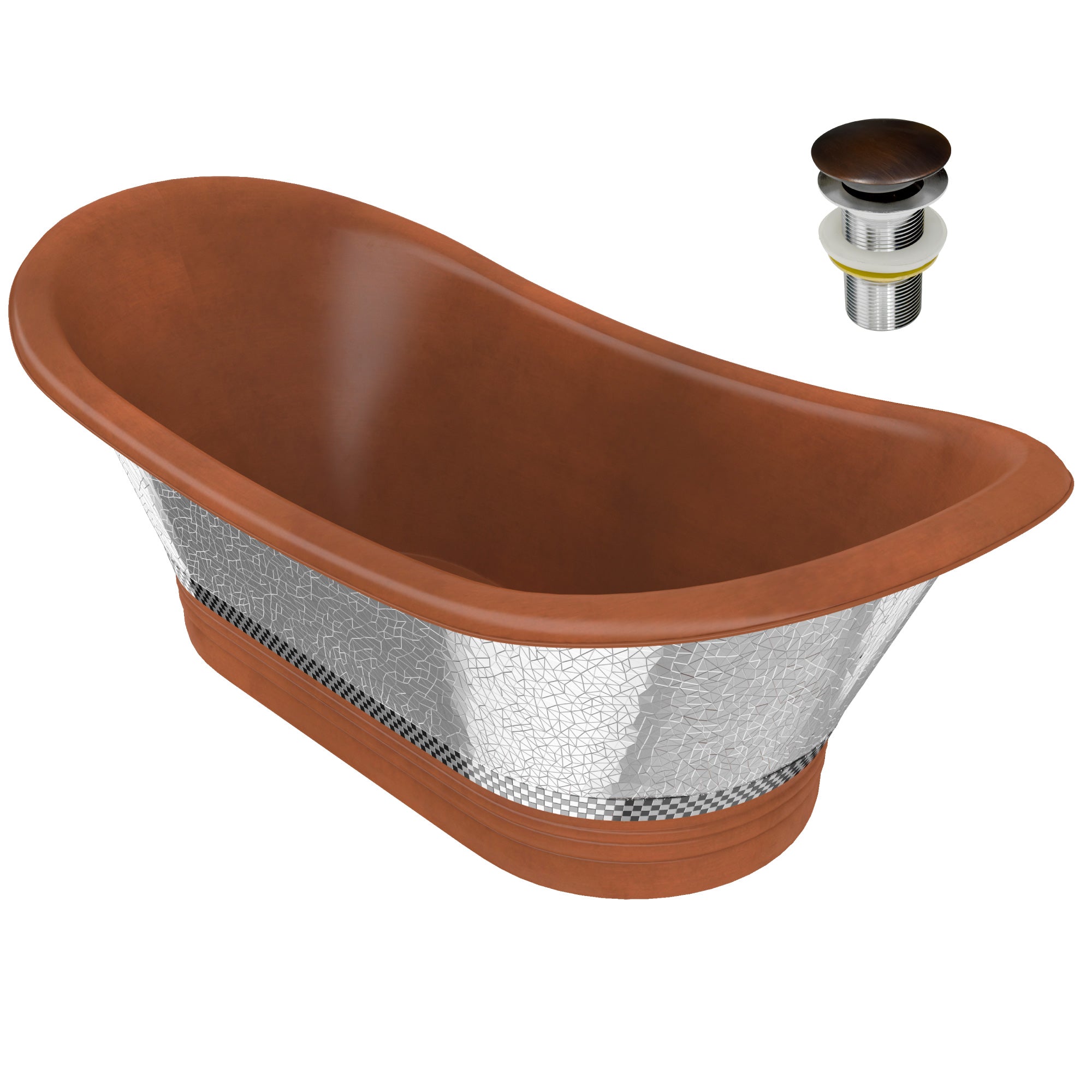 ANZZI  Theodosius 68 in. Handmade Copper Double Slipper Flatbottom Non-Whirlpool Bathtub ANZZI