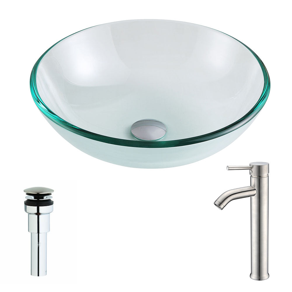 ANZZI  Etude Series Deco-Glass Vessel Sink in Lustrous Clear with Fann Faucet ANZZI