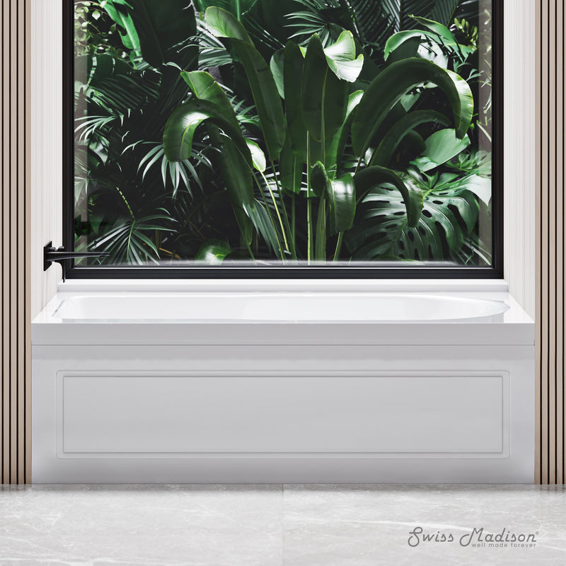 Swiss Madison Concorde 60" x 32" Acrylic Glossy White, Alcove, Integral, Apron Bathtub