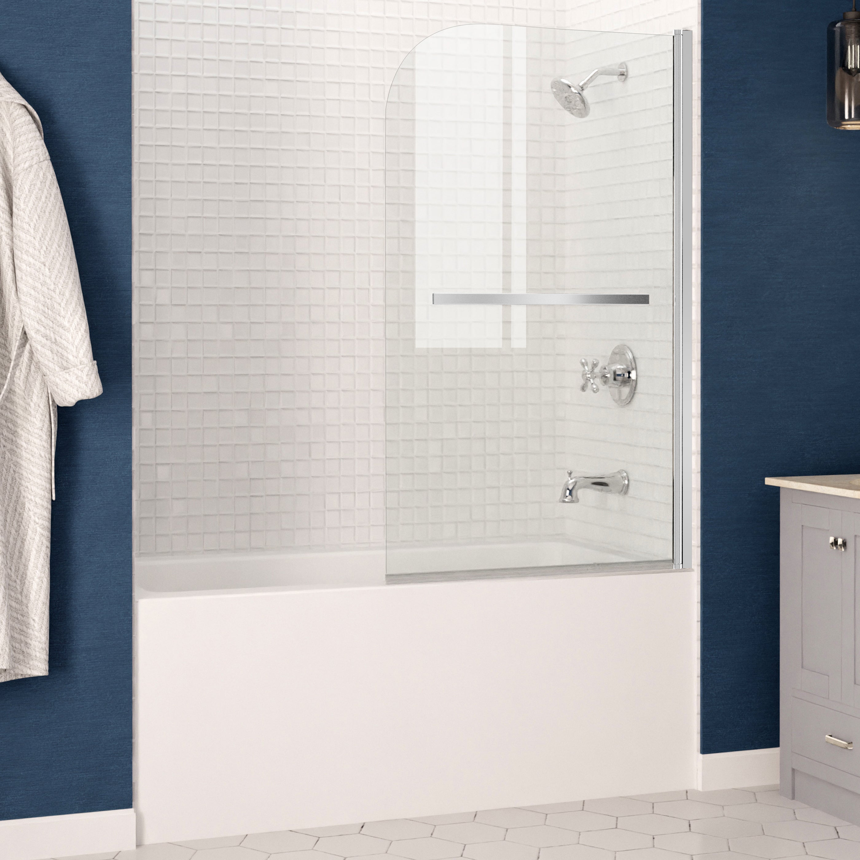 Anzzi 5 ft. Acrylic Rectangle Tub With 34 in. x 58 in. Frameless Tub Door ANZZI