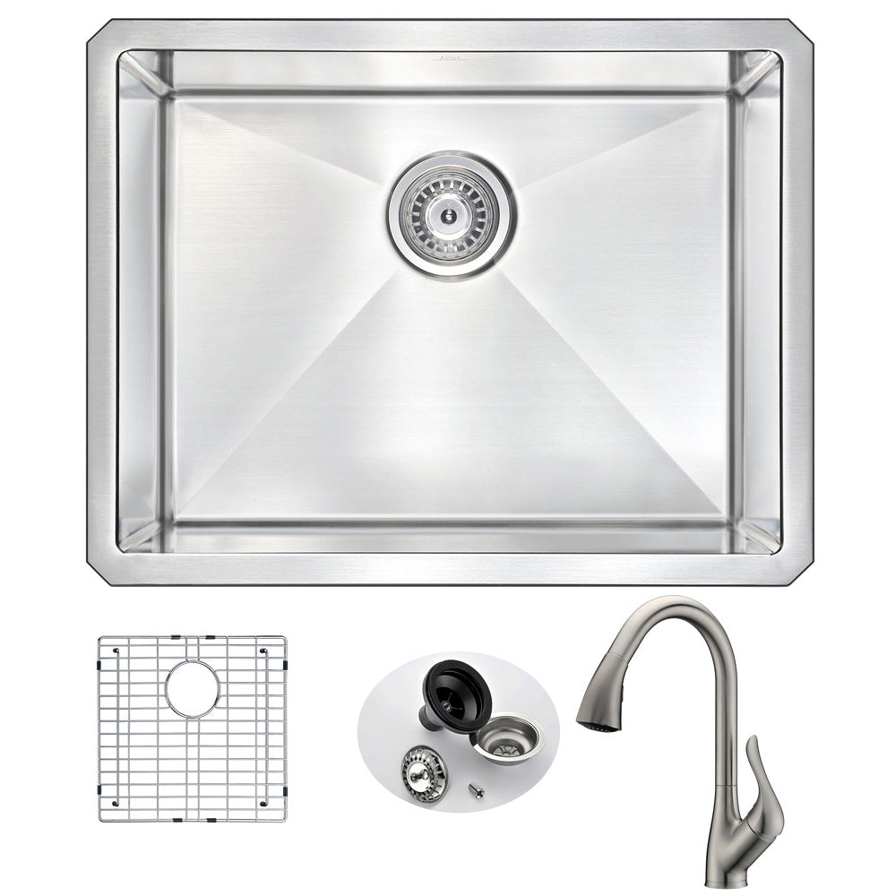 ANZZI  VANGUARD Undermount 23 in. Single Bowl Kitchen Sink with Accent Faucet ANZZI