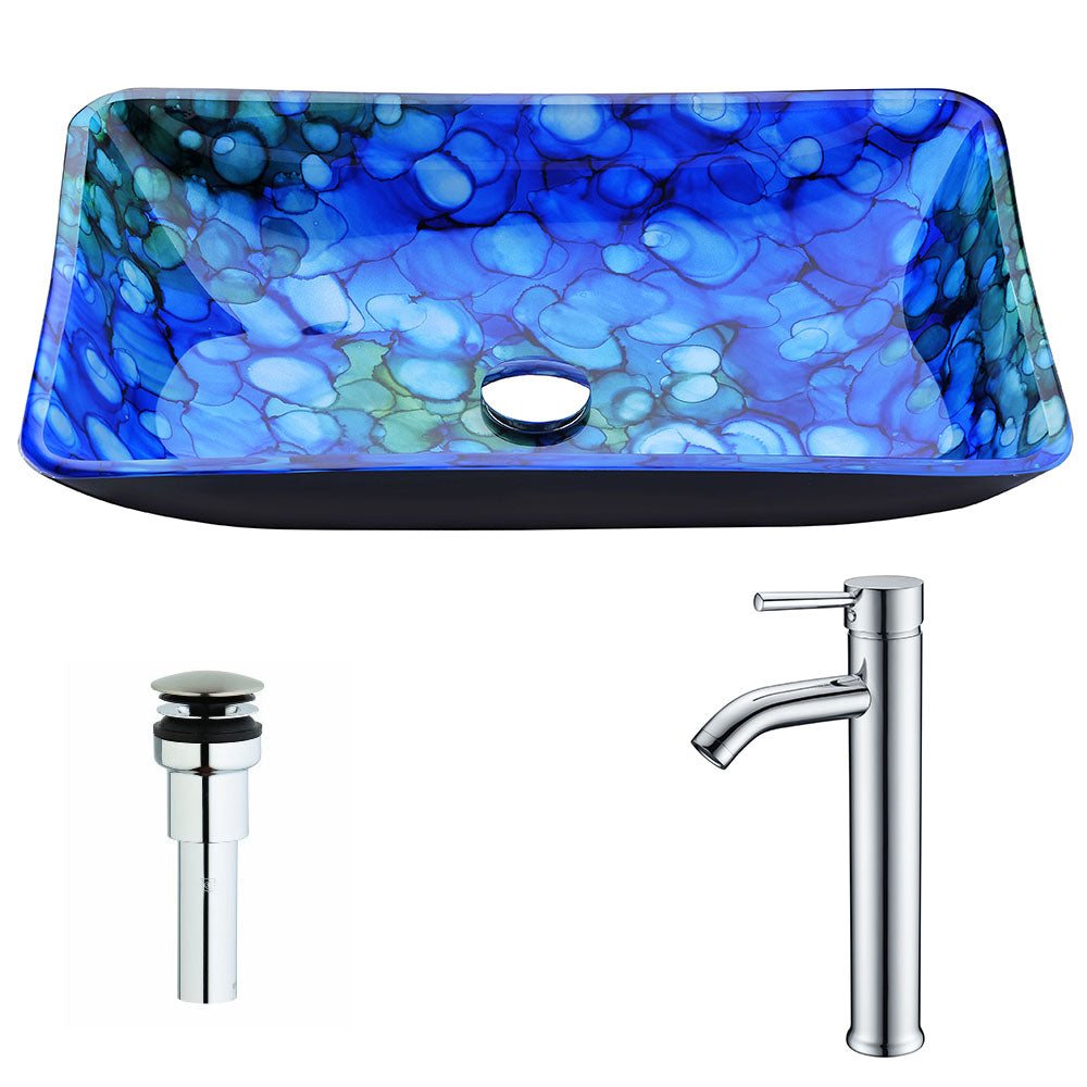 ANZZI  Voce Series Deco-Glass Vessel Sink in Lustrous Blue with Fann Faucet ANZZI