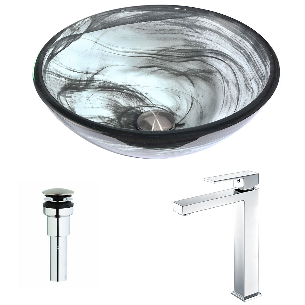 ANZZI  Mezzo Series Deco-Glass Vessel Sink in Slumber Wisp with Enti Faucet ANZZI