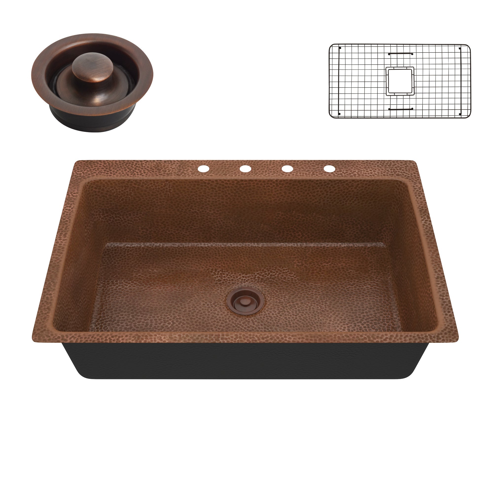 ANZZI  Lydia Drop-in Handmade Copper 33 in. 4-Hole Single Bowl Kitchen Sink ANZZI
