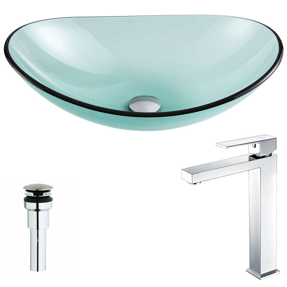 ANZZI  Major Series Deco-Glass Vessel Sink in Lustrous Green with Enti Faucet ANZZI