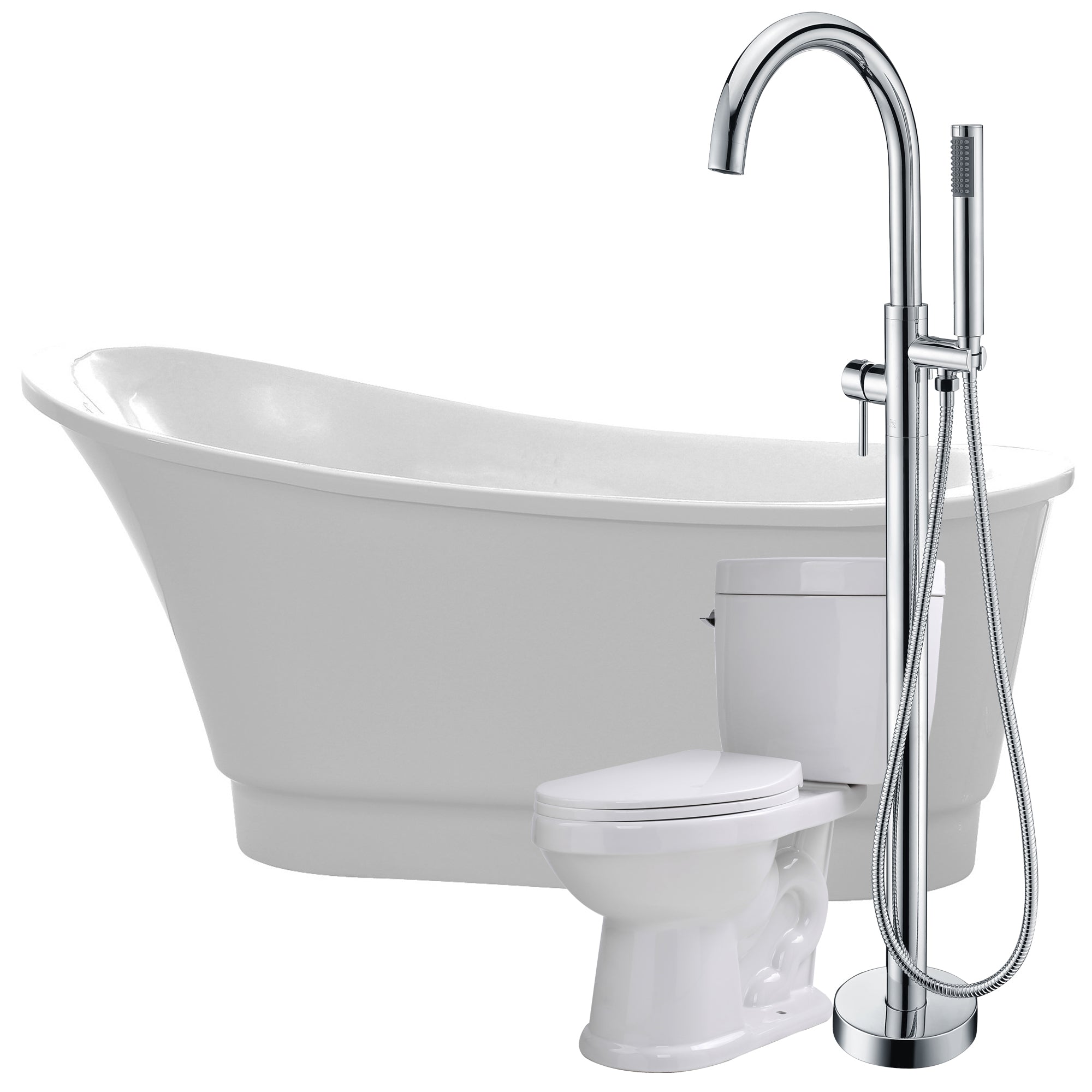 ANZZI  Prima 67 in. Acrylic Flatbottom Non-Whirlpool Bathtub with Kros Faucet and Talos 1.6 GPF Toilet ANZZI