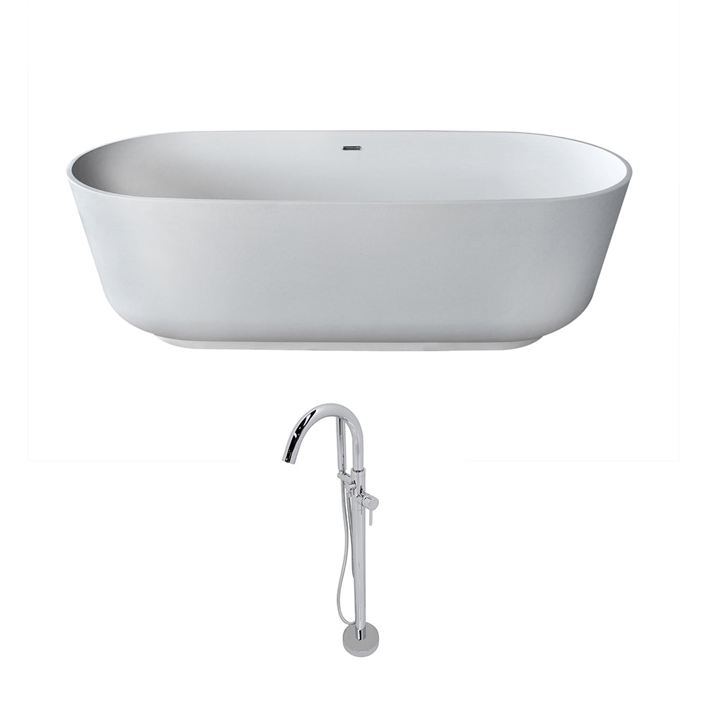ANZZI  Sabbia 5.9 ft. Solid Surface Classic Soaking Bathtub and Kros Faucet ANZZI