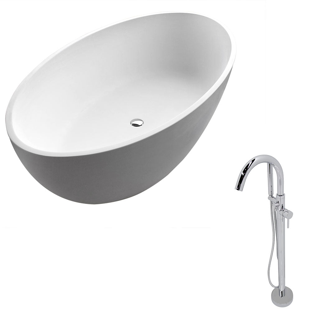 ANZZI  Cestino 5.5 ft. Solid Surface Classic Soaking Bathtub and Kros Faucet ANZZI