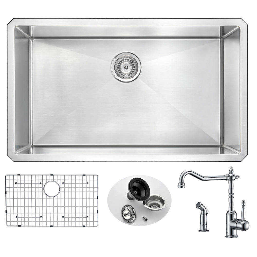 ANZZI  VANGUARD Undermount 32 in. Single Bowl Kitchen Sink with Locke Faucet ANZZI