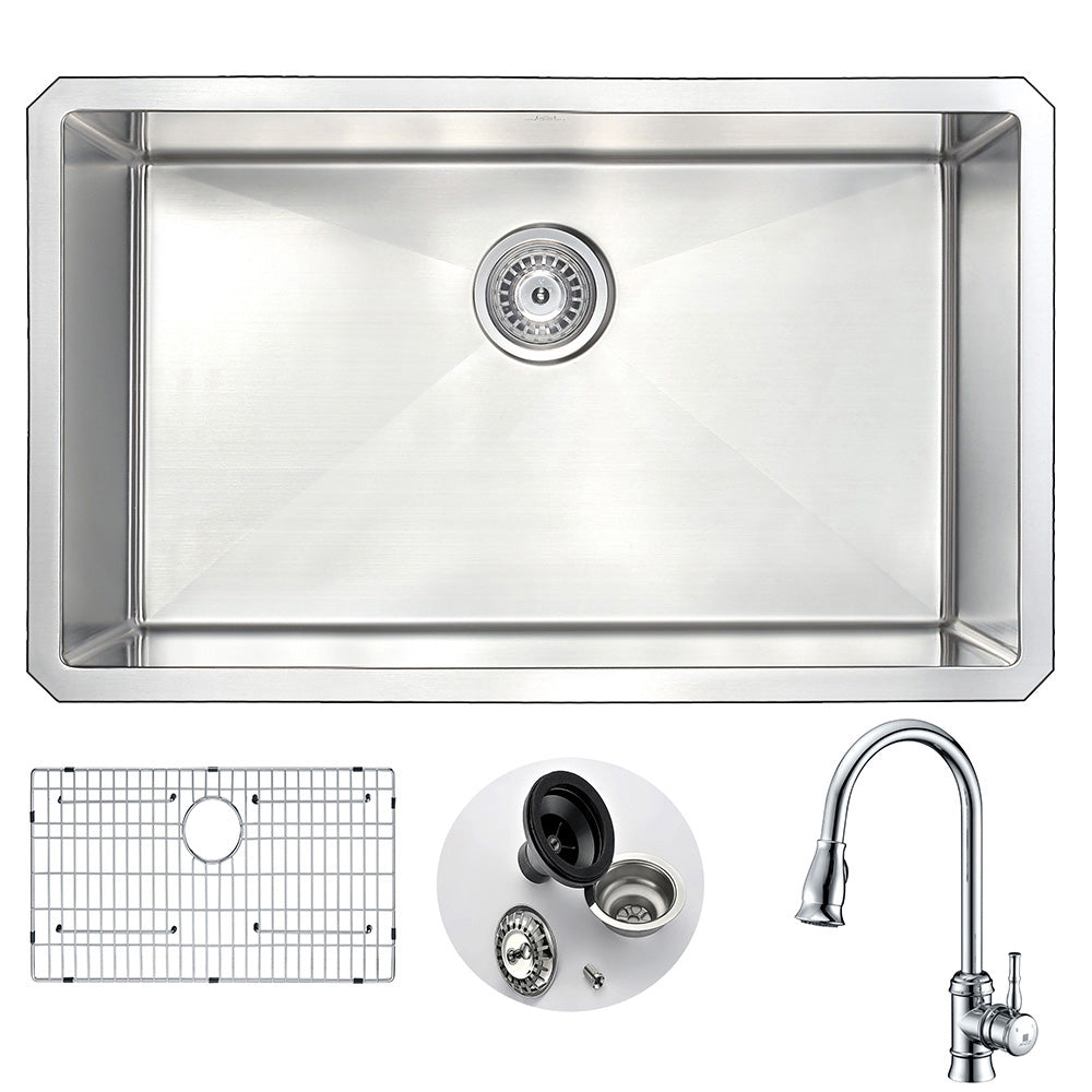 ANZZI  VANGUARD Undermount 30 in. Single Bowl Kitchen Sink with Sails Faucet ANZZI
