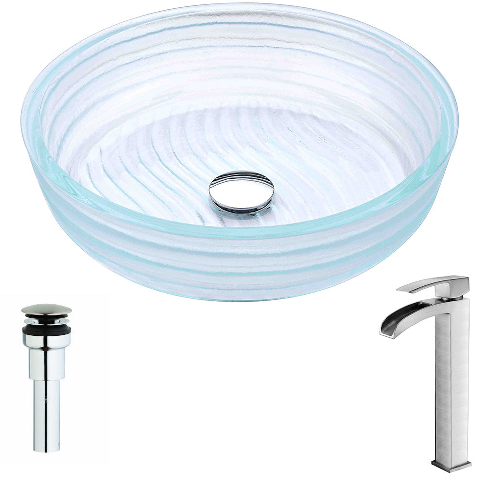 ANZZI  Canta Series Deco-Glass Vessel Sink in Lustrous Translucent Crystal with Key Faucet ANZZI