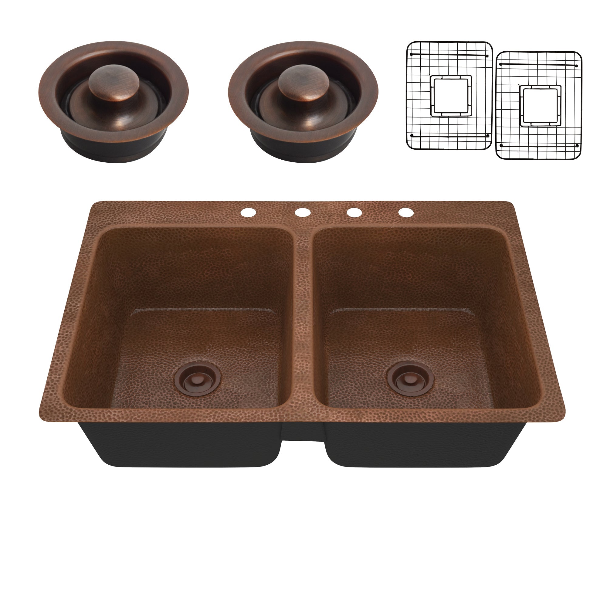ANZZI  Elen Drop-in Handmade Copper 33 in. 4-Hole 50/50 Double Bowl Kitchen Sink ANZZI