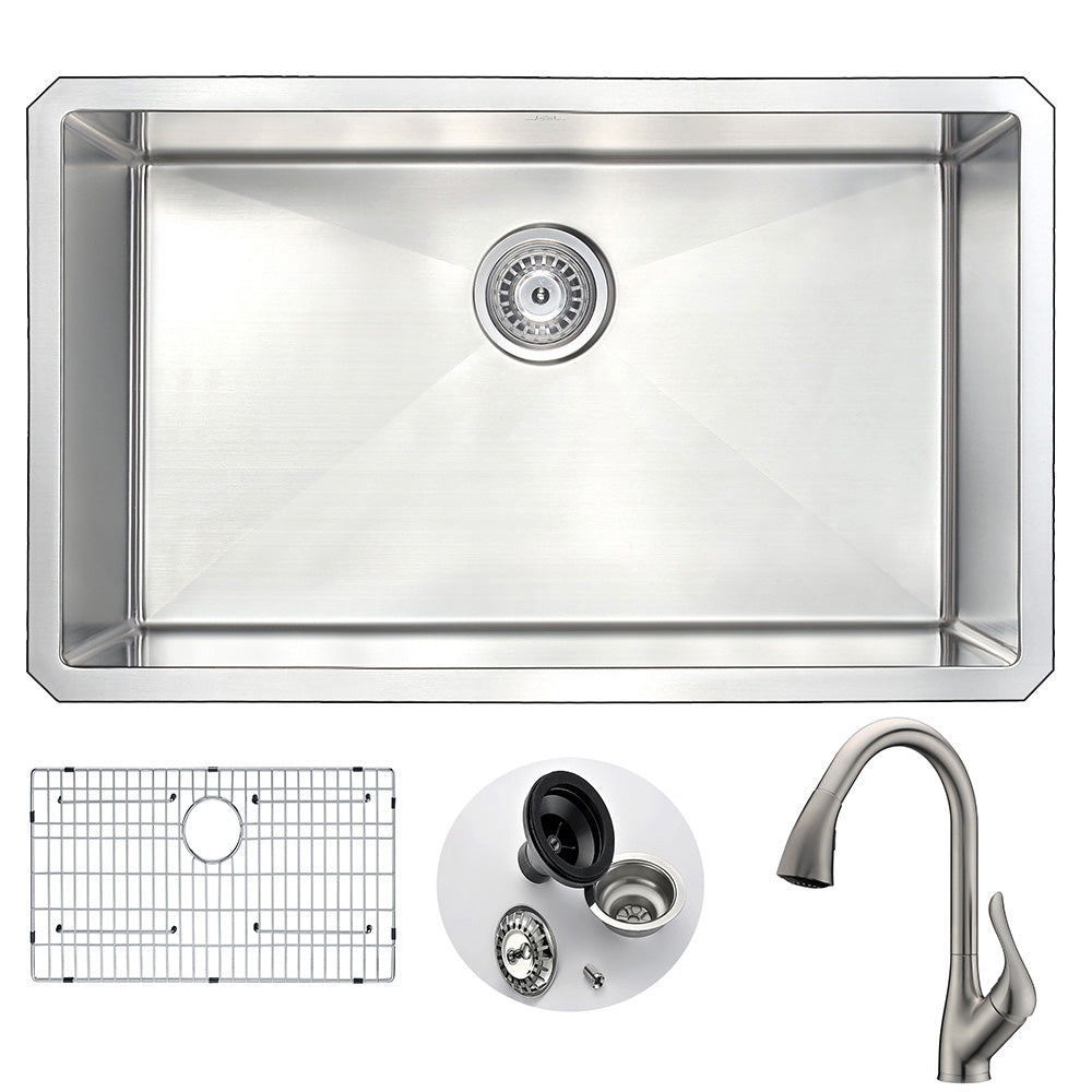 ANZZI  VANGUARD Undermount 30 in. Single Bowl Kitchen Sink with Accent Faucet ANZZI