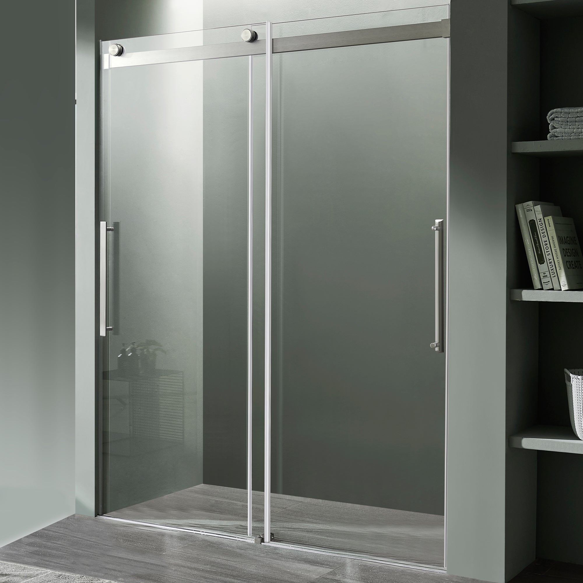 ANZZI  Stellar Series 60 in. x 76 in. Frameless Sliding Shower Door with Handle ANZZI