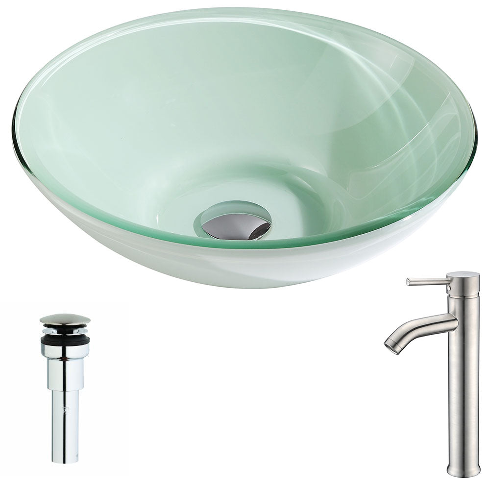 ANZZI  Sonata Series Deco-Glass Vessel Sink in Lustrous Light Green with Fann Faucet ANZZI