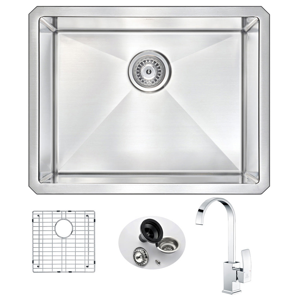 ANZZI  VANGUARD Undermount Stainless Steel 23 in. Single Bowl Kitchen Sink and Faucet Set with Opus Faucet ANZZI