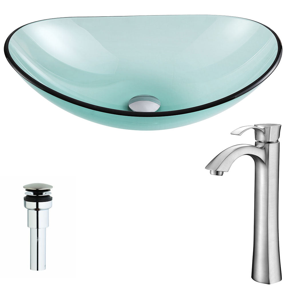 ANZZI  Major Series Deco-Glass Vessel Sink in Lustrous Green with Harmony Faucet ANZZI