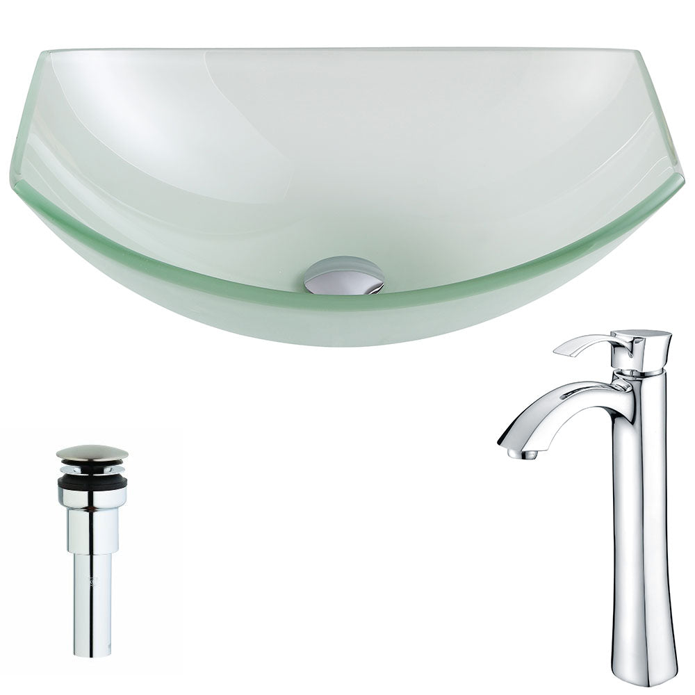 ANZZI  Pendant Series Deco-Glass Vessel Sink in Lustrous Frosted with Harmony Faucet ANZZI