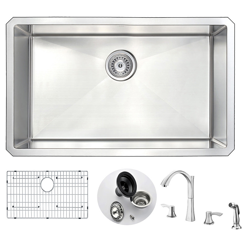 ANZZI  VANGUARD Undermount Stainless Steel 30 in. 0-Hole Kitchen Sink and Faucet Set with Soave Faucet ANZZI