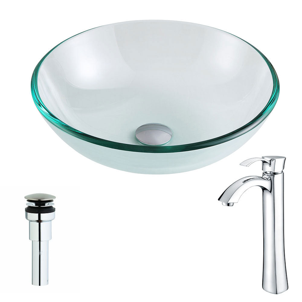 ANZZI  Etude Series Deco-Glass Vessel Sink in Lustrous Clear Finish with Harmony Faucet ANZZI