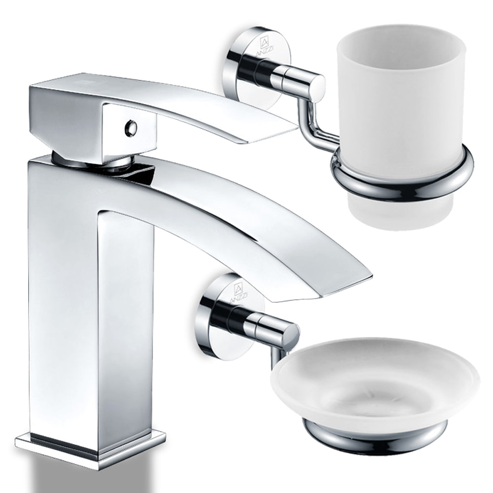 ANZZI  Revere Series Single Hole Single-Handle Low-Arc Bathroom Faucet with Soap Dish and Toothbrush Holder ANZZI