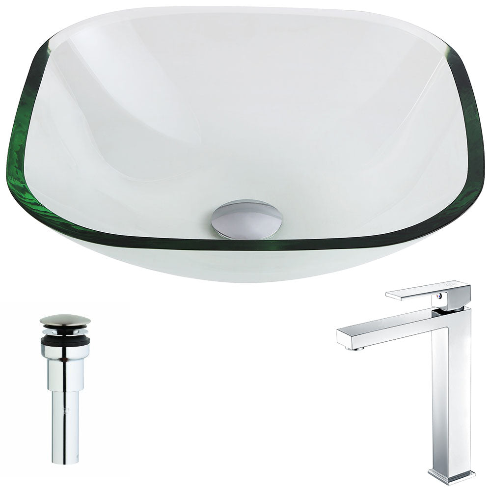 ANZZI  Cadenza Series Deco-Glass Vessel Sink in Lustrous Clear with Enti Faucet ANZZI