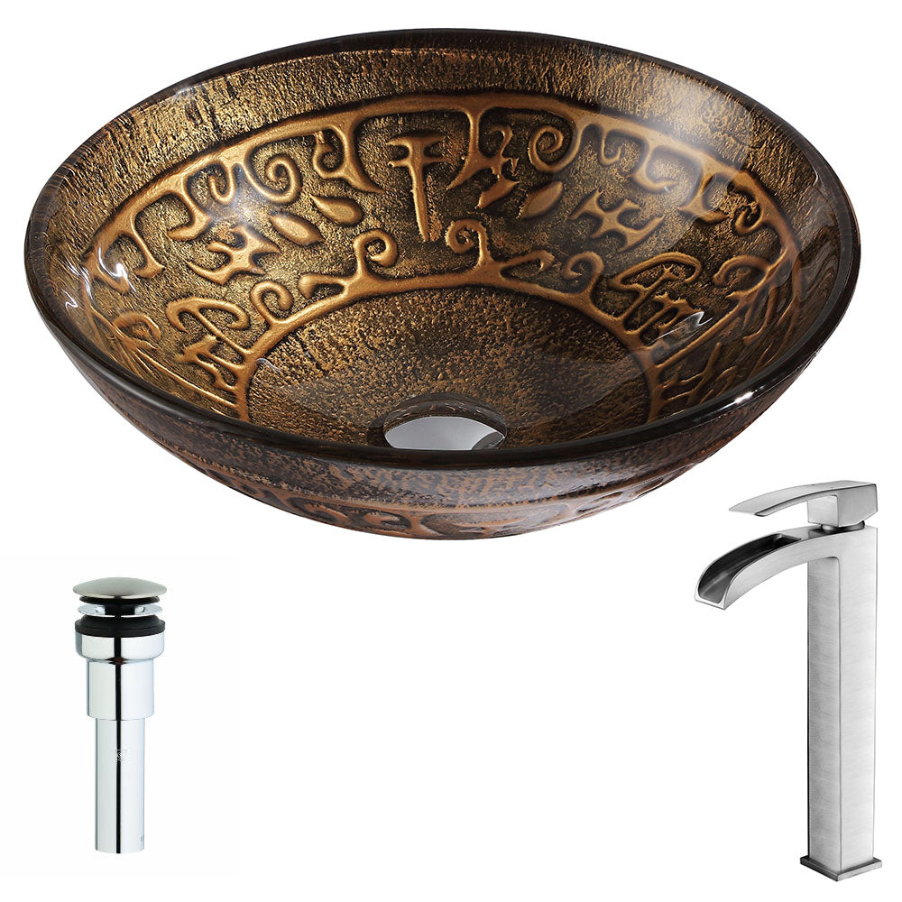 ANZZI Alto Series Deco-Glass Vessel Sink in Lustrous Brown with Key Faucet ANZZI